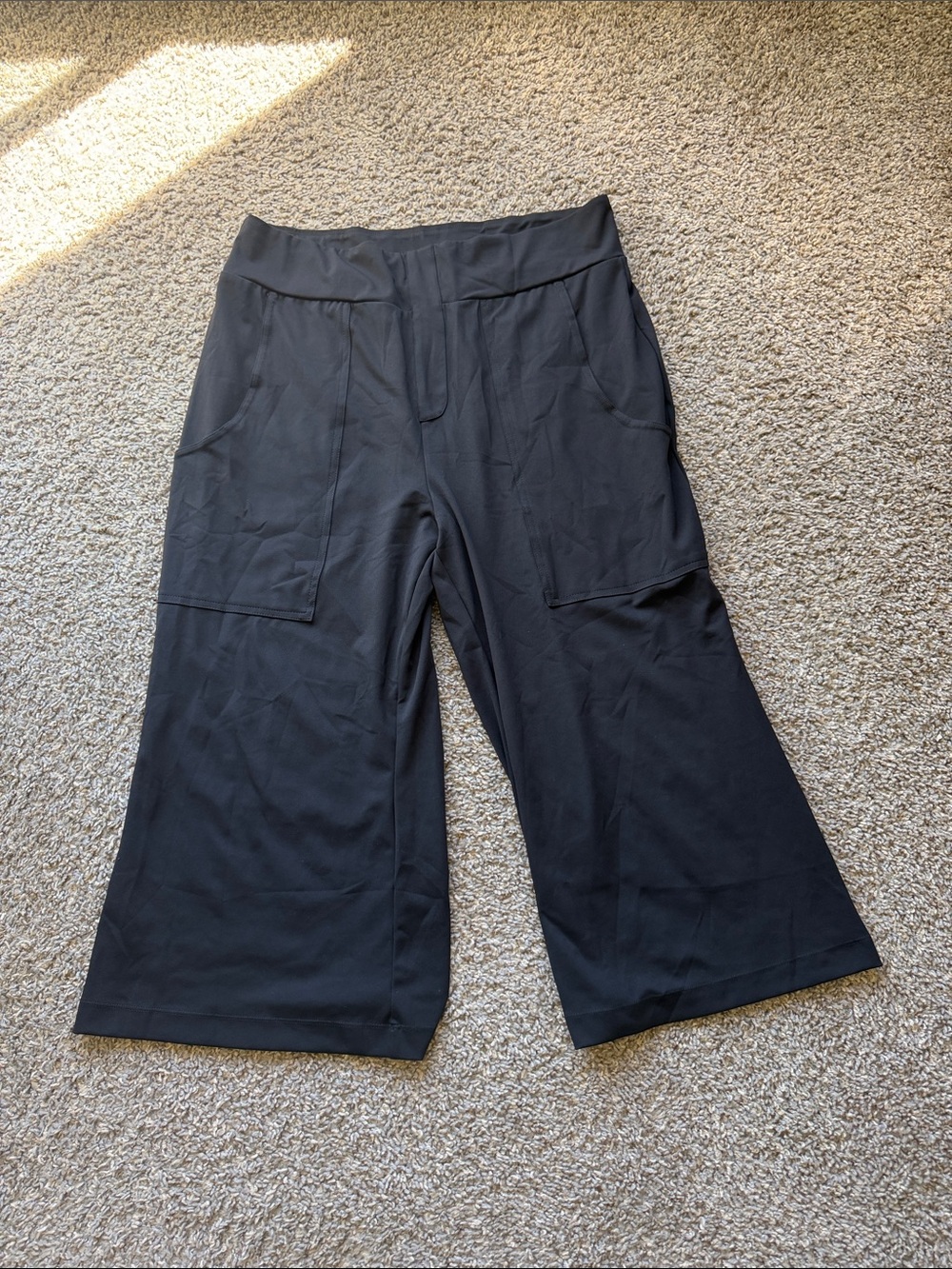 HALARA Black Wide-Leg Crop Pants with Front Patch Pockets